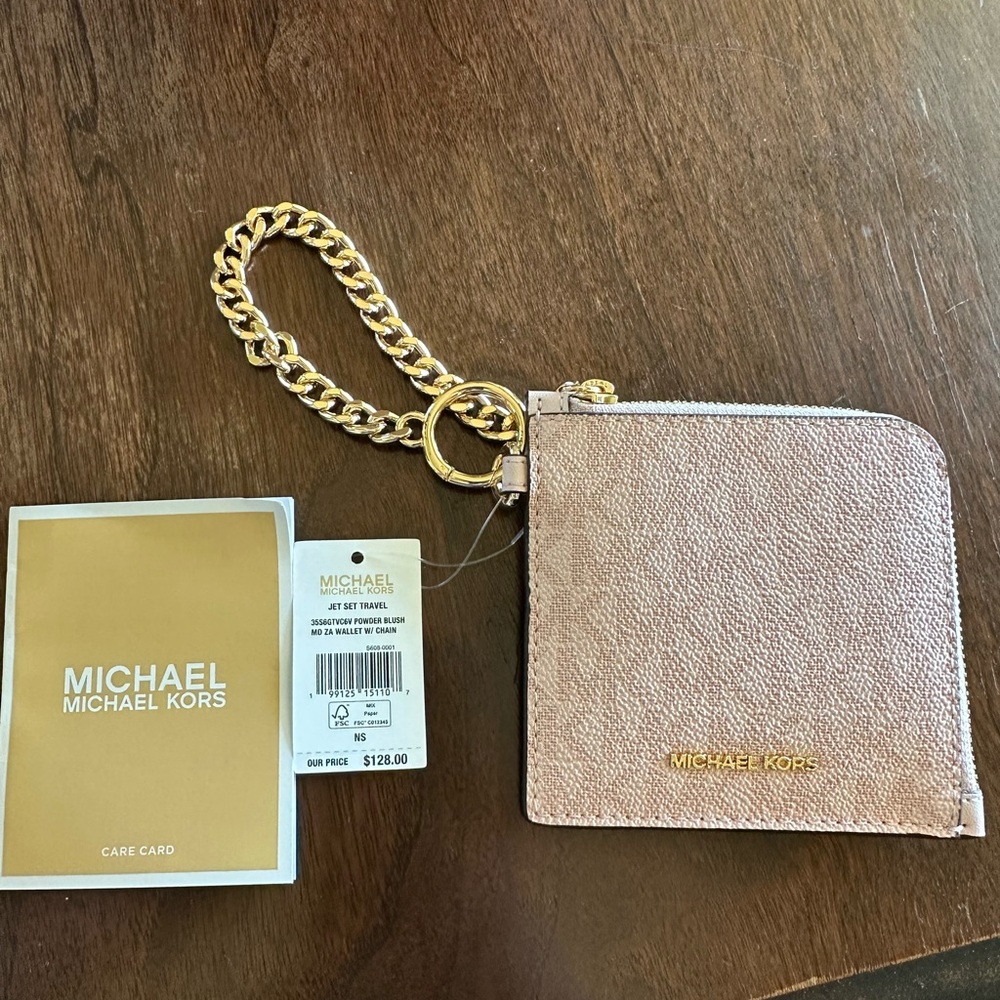 Michael Kors Gold Chain Cash/Cardholder in Powder Blush